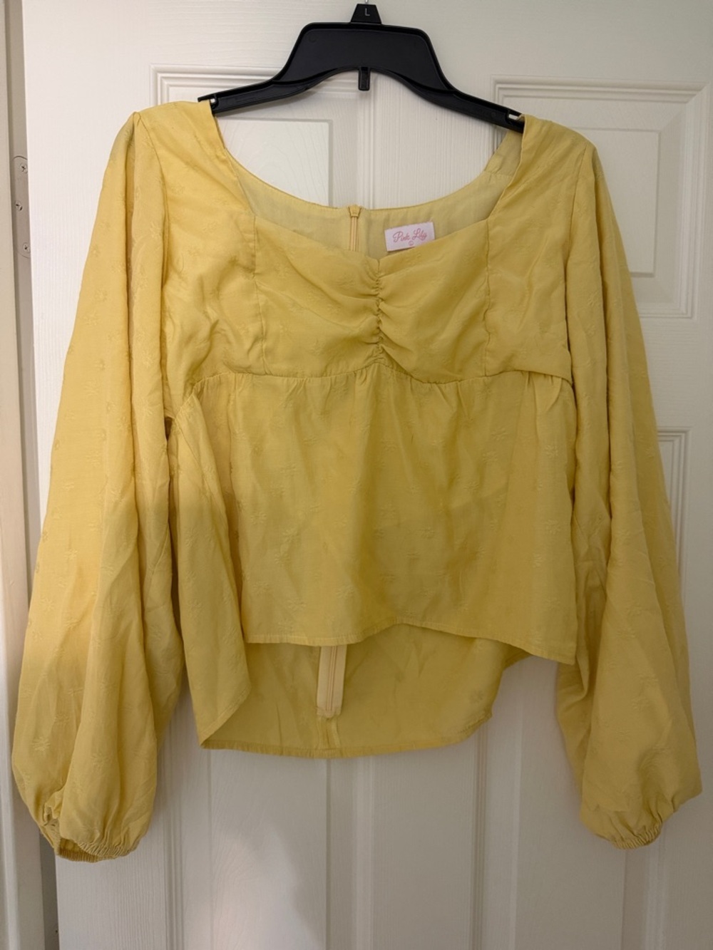 Pink Lily Soft Yellow Long Sleeve Scoop-Neck Blouse